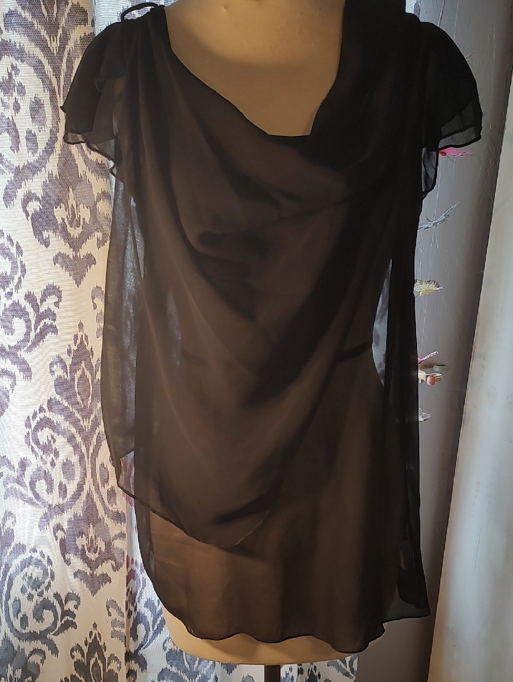 Just Me Black Sheer Layered Top